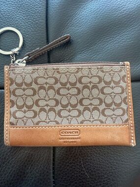 Vintage Coach ID Card Case Zip Coin Purse w Keychain Ring